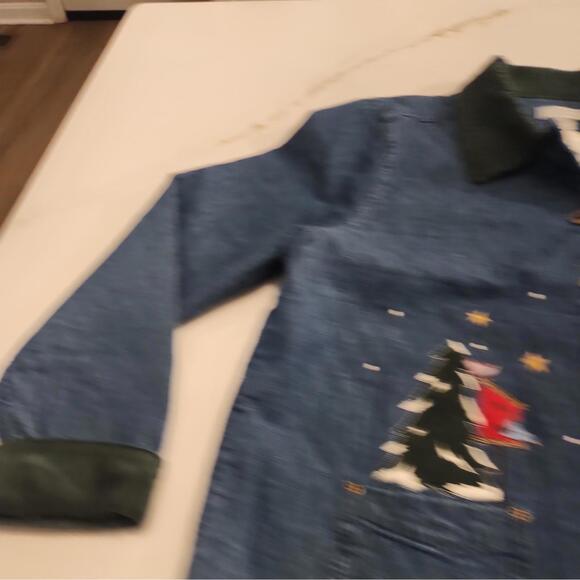 Christopher & Banks Christmas Denim Blue Embroidered Nautical Button Up Large - Picture 4 of 12